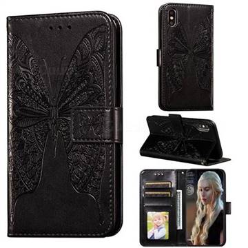 Intricate Embossing Vivid Butterfly Leather Wallet Case for iPhone XS Max (6.5 inch) - Black