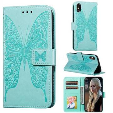 Intricate Embossing Vivid Butterfly Leather Wallet Case for iPhone XS Max (6.5 inch) - Green
