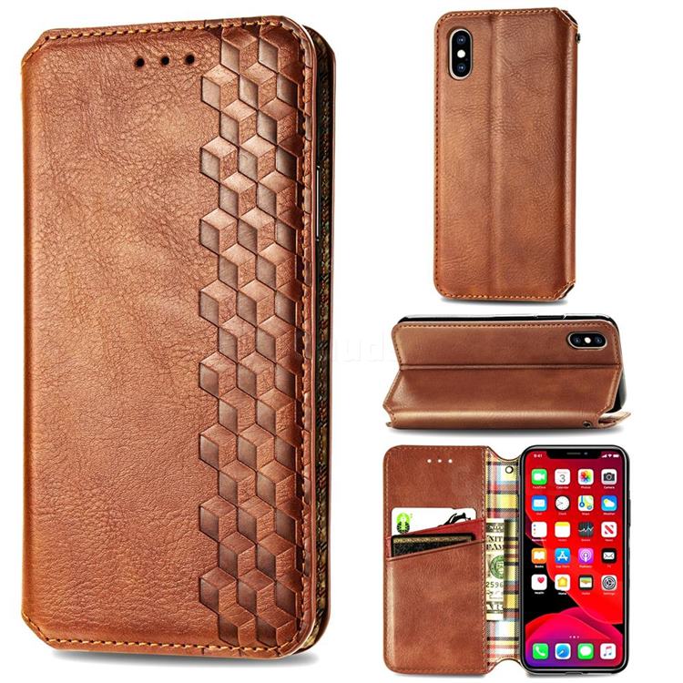 Ultra Slim Fashion Business Card Magnetic Automatic Suction Leather Flip Cover for iPhone XS Max (6.5 inch) - Brown