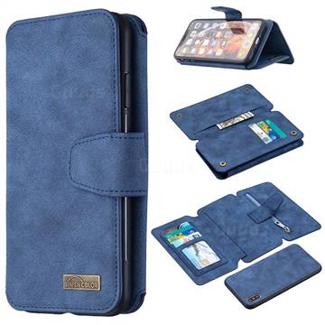 Binfen Color BF07 Frosted Zipper Bag Multifunction Leather Phone Wallet for iPhone XS Max (6.5 inch) - Blue