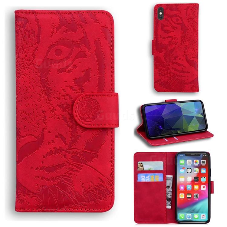Intricate Embossing Tiger Face Leather Wallet Case for iPhone XS Max (6.5 inch) - Red