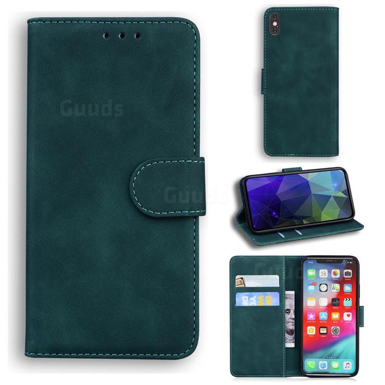 Retro Classic Skin Feel Leather Wallet Phone Case for iPhone XS Max (6.5 inch) - Green