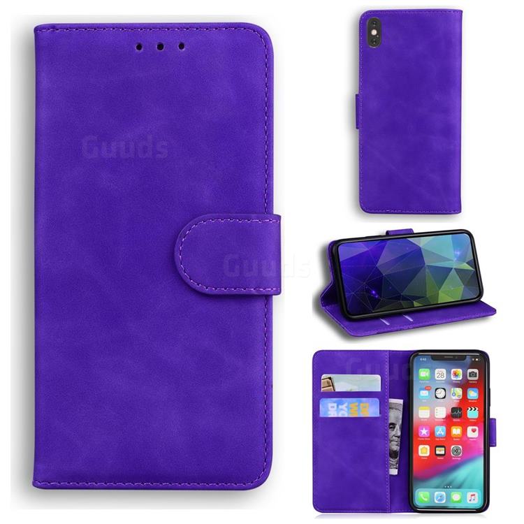 Retro Classic Skin Feel Leather Wallet Phone Case for iPhone XS Max (6.5 inch) - Purple