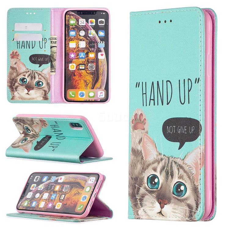 Hand Up Cat Slim Magnetic Attraction Wallet Flip Cover for iPhone XS Max (6.5 inch)