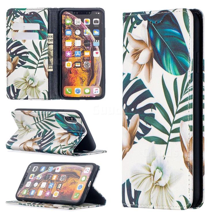 Flower Leaf Slim Magnetic Attraction Wallet Flip Cover for iPhone XS Max (6.5 inch)