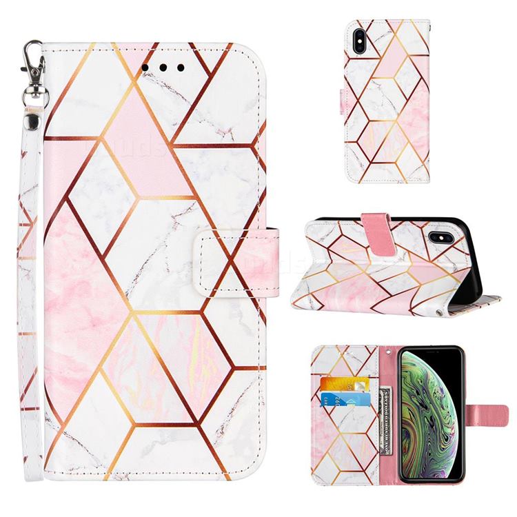 Pink White Stitching Color Marble Leather Wallet Case for iPhone XS Max (6.5 inch)