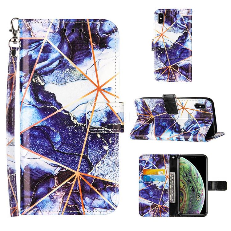 Starry Blue Stitching Color Marble Leather Wallet Case for iPhone XS Max (6.5 inch)