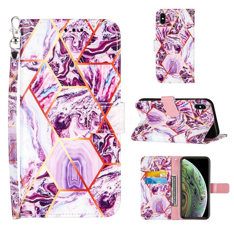 Dream Purple Stitching Color Marble Leather Wallet Case for iPhone XS Max (6.5 inch)
