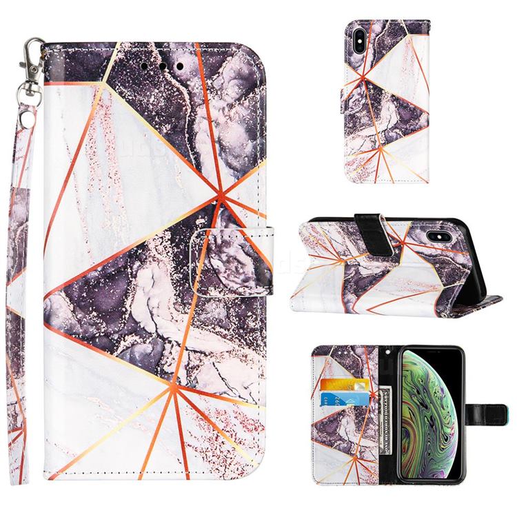 Black and White Stitching Color Marble Leather Wallet Case for iPhone XS Max (6.5 inch)
