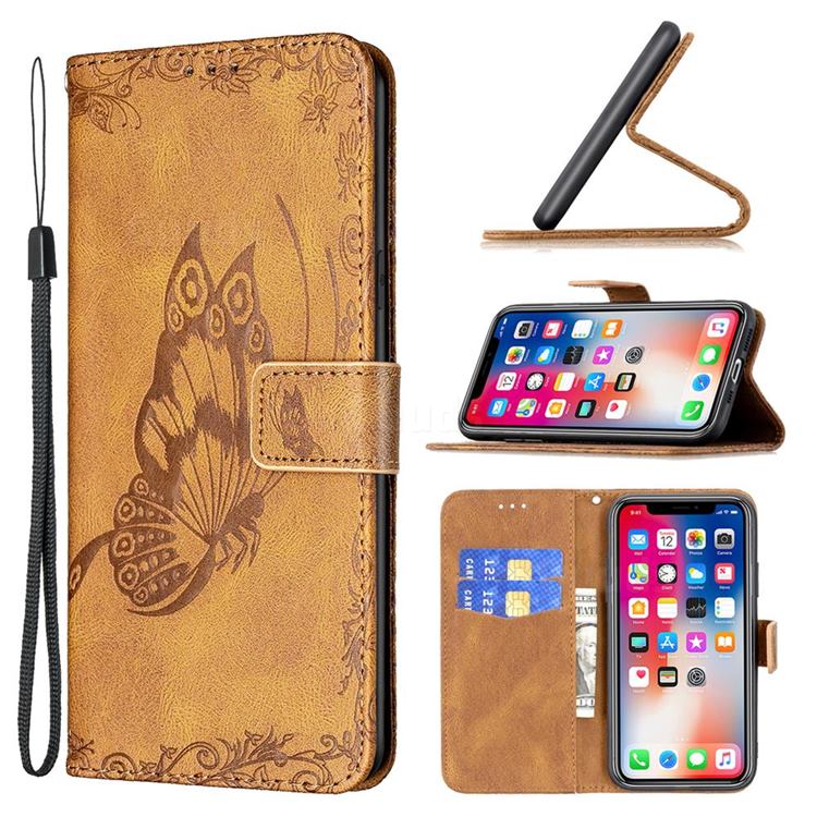 Binfen Color Imprint Vivid Butterfly Leather Wallet Case for iPhone XS Max (6.5 inch) - Brown