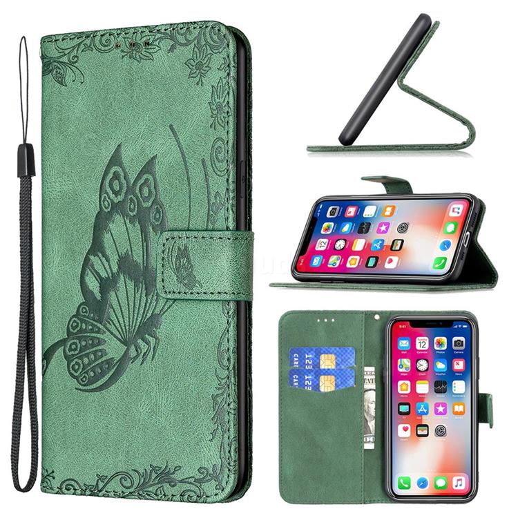 Binfen Color Imprint Vivid Butterfly Leather Wallet Case for iPhone XS Max (6.5 inch) - Green