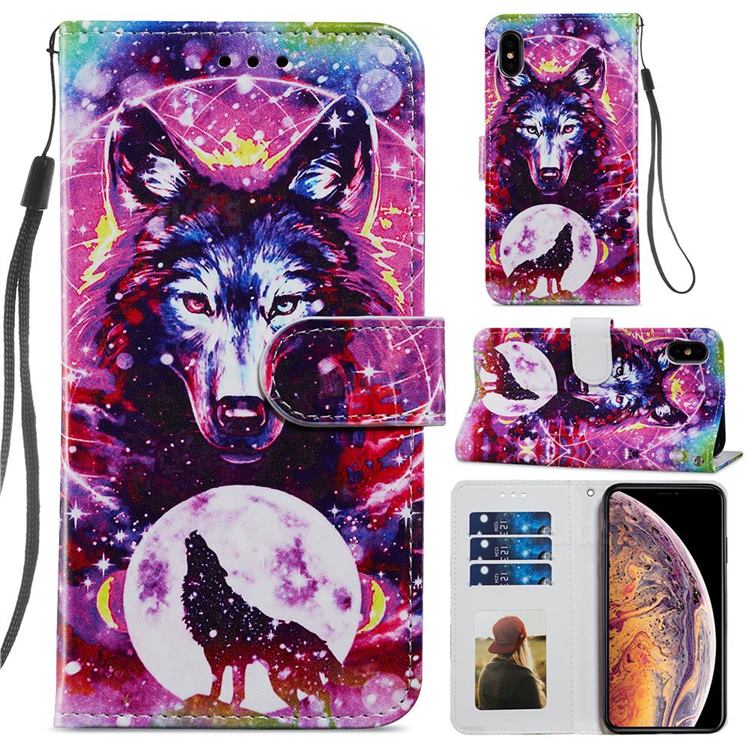 Wolf Totem Smooth Leather Phone Wallet Case for iPhone XS Max (6.5 inch)
