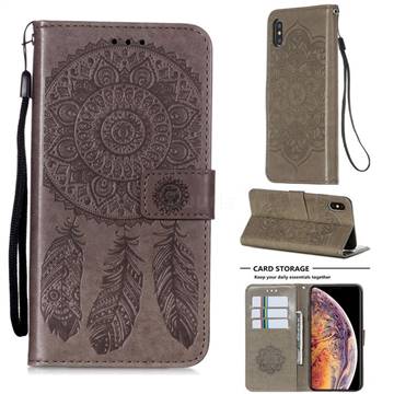 Embossing Dream Catcher Mandala Flower Leather Wallet Case for iPhone XS Max (6.5 inch) - Gray
