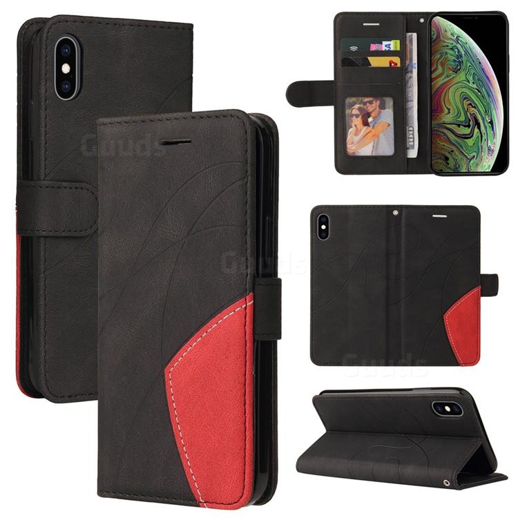 Luxury Two-color Stitching Leather Wallet Case Cover for iPhone XS Max (6.5 inch) - Black
