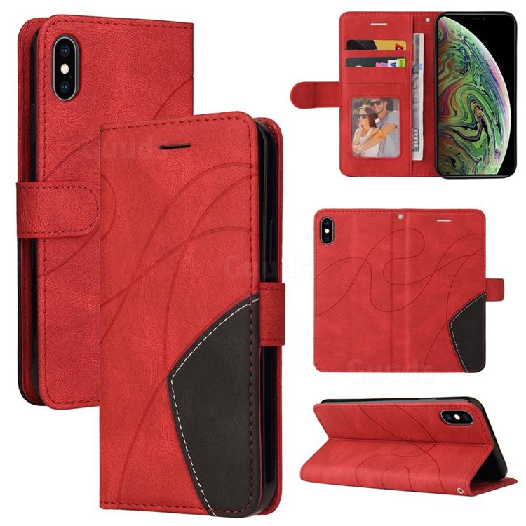 Luxury Two-color Stitching Leather Wallet Case Cover for iPhone XS Max (6.5 inch) - Red