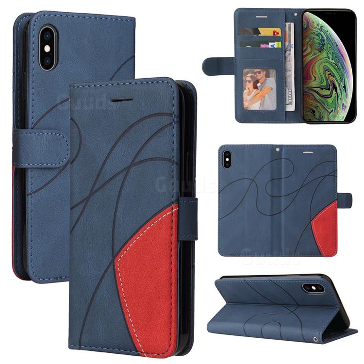 Luxury Two-color Stitching Leather Wallet Case Cover for iPhone XS Max (6.5 inch) - Blue