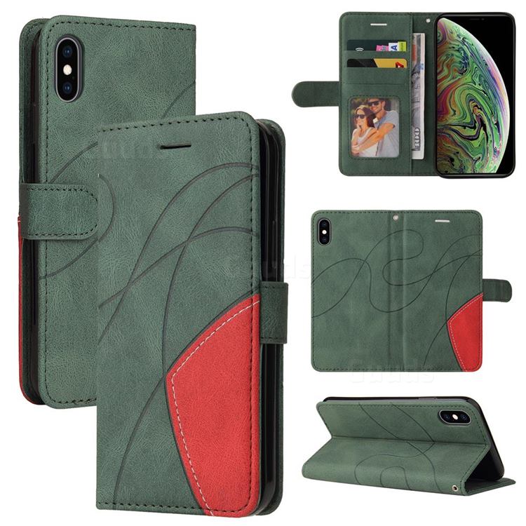 Luxury Two-color Stitching Leather Wallet Case Cover for iPhone XS Max (6.5 inch) - Green