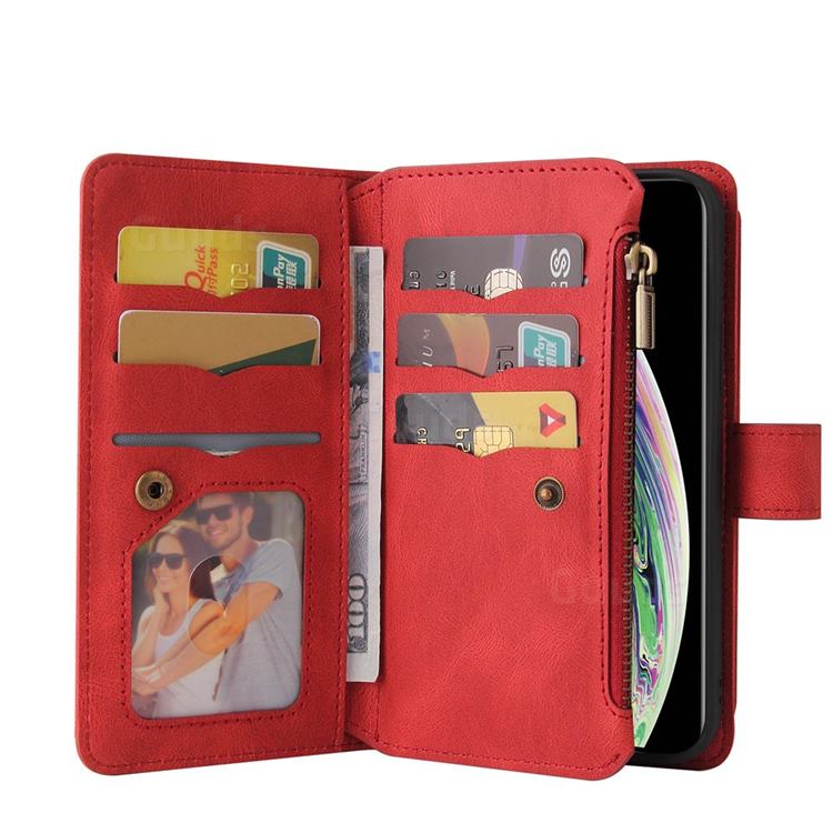 Zip Wallet Case for iPhone Xs Max - Red - Granulated Leather