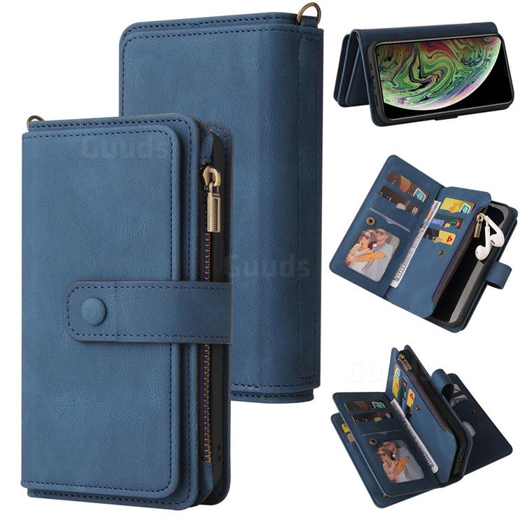 Luxury Multi-functional Zipper Wallet Leather Phone Case Cover for iPhone XS Max (6.5 inch) - Blue