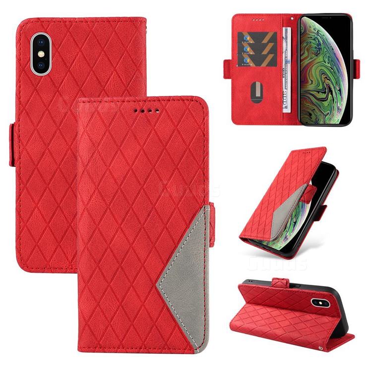 Grid Pattern Splicing Protective Wallet Case Cover for iPhone XS Max (6.5 inch) - Red
