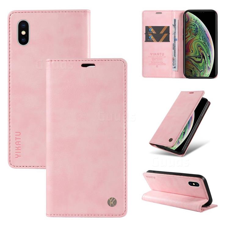 YIKATU Litchi Card Magnetic Automatic Suction Leather Flip Cover for iPhone XS Max (6.5 inch) - Pink