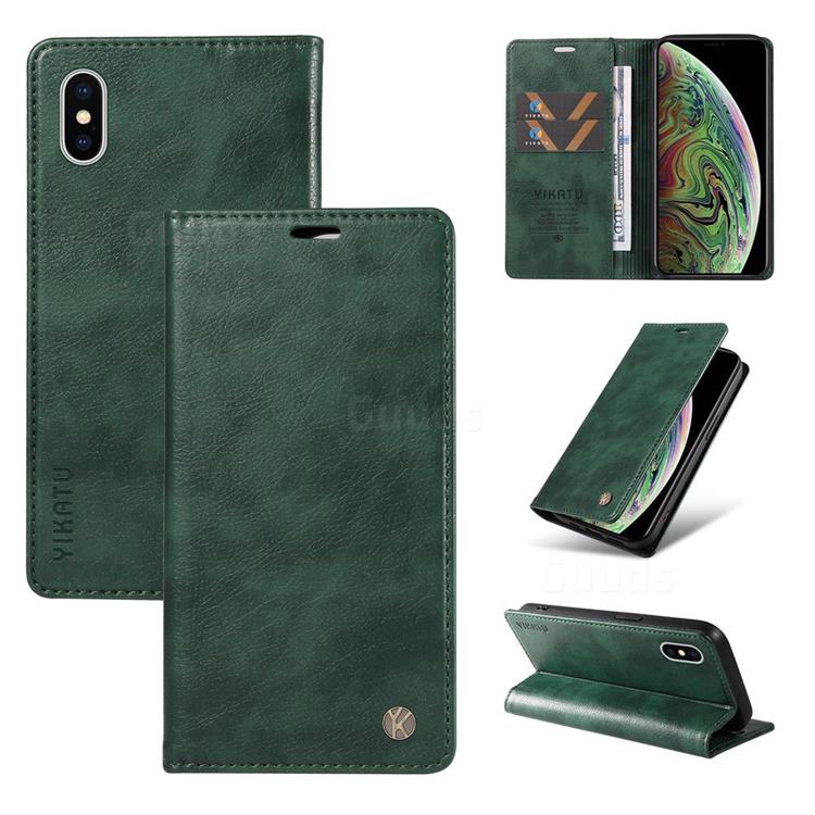 YIKATU Litchi Card Magnetic Automatic Suction Leather Flip Cover for iPhone XS Max (6.5 inch) - Green
