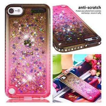 Diamond Frame Liquid Glitter Quicksand Sequins Phone Case for iPod Touch 5 6 - Gray Pink