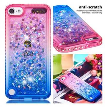 Diamond Frame Liquid Glitter Quicksand Sequins Phone Case for iPod Touch 5 6 - Pink Blue