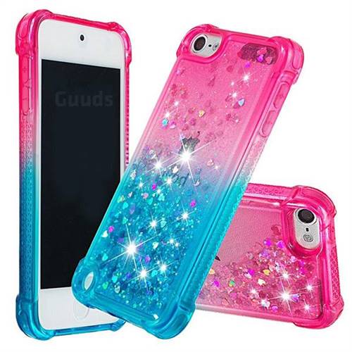 Rainbow Gradient Liquid Glitter Quicksand Sequins Phone Case for iPod Touch 5 6 - Pink Blue