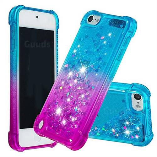 Rainbow Gradient Liquid Glitter Quicksand Sequins Phone Case for iPod Touch 5 6 - Blue Purple