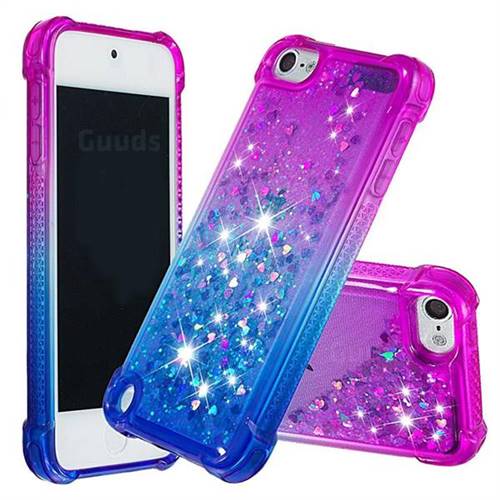 Rainbow Gradient Liquid Glitter Quicksand Sequins Phone Case for iPod Touch 5 6 - Purple Blue