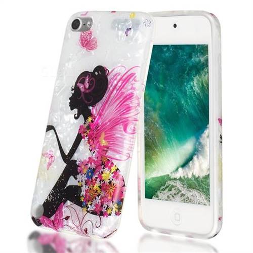 Flower Butterfly Girl Shell Pattern Clear Bumper Glossy Rubber Silicone Phone Case for iPod Touch 5 6