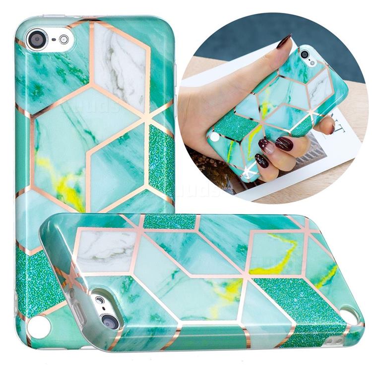 Green Glitter Painted Marble Electroplating Protective Case for iPod Touch 5 6