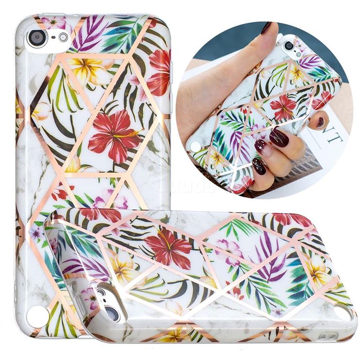 Tropical Rainforest Flower Painted Marble Electroplating Protective Case for iPod Touch 5 6