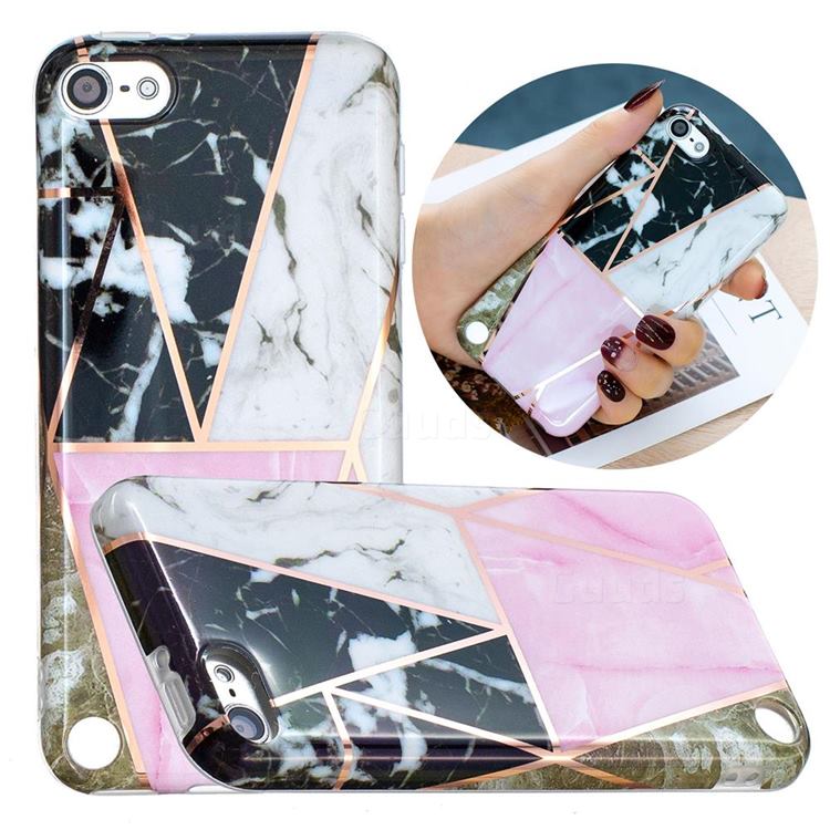 Pink and Black Painted Marble Electroplating Protective Case for iPod Touch 5 6