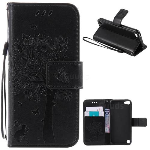 Embossing Butterfly Tree Leather Wallet Case for iPod touch iTouch 5 6 - Black