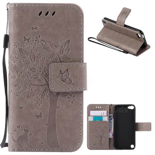 Embossing Butterfly Tree Leather Wallet Case for iPod touch iTouch 5 6 - Grey