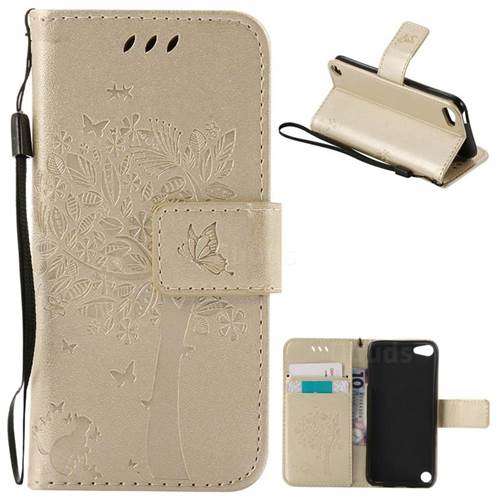 Embossing Butterfly Tree Leather Wallet Case for iPod touch iTouch 5 6 - Champagne