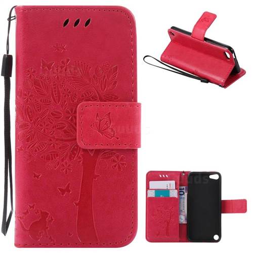 Embossing Butterfly Tree Leather Wallet Case for iPod touch iTouch 5 6 - Rose