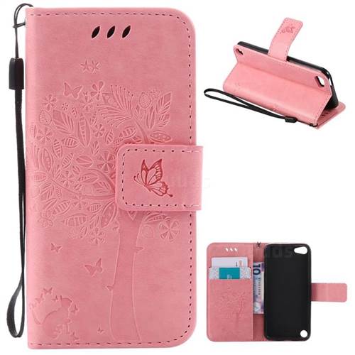 Embossing Butterfly Tree Leather Wallet Case for iPod touch iTouch 5 6 - Pink