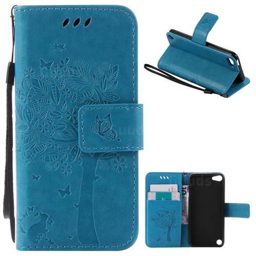 Embossing Butterfly Tree Leather Wallet Case for iPod touch iTouch 5 6 - Blue