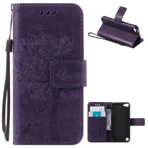 Embossing Butterfly Tree Leather Wallet Case for iPod touch iTouch 5 6 - Purple