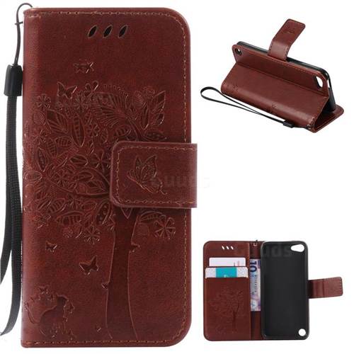 Embossing Butterfly Tree Leather Wallet Case for iPod touch iTouch 5 6 - Brown