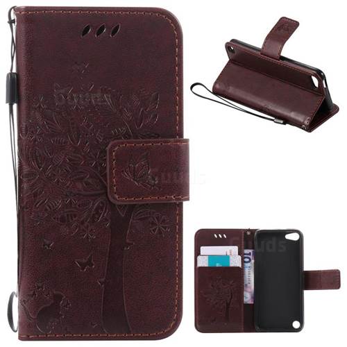 Embossing Butterfly Tree Leather Wallet Case for iPod touch iTouch 5 6 - Coffee