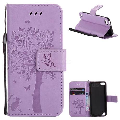 Embossing Butterfly Tree Leather Wallet Case for iPod Touch 5 6 - Violet
