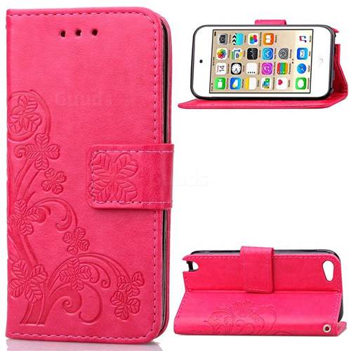 Embossing Imprint Four-Leaf Clover Leather Wallet Case for iPod touch iTouch 5 6 - Rose