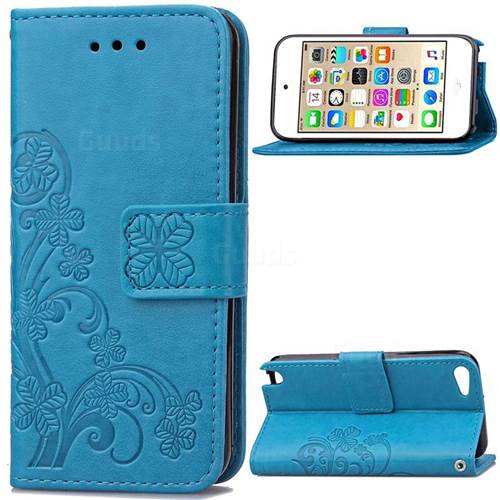 Embossing Imprint Four-Leaf Clover Leather Wallet Case for iPod touch iTouch 5 6 - Blue