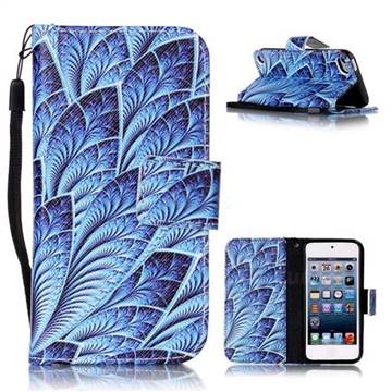 Blue Feather Leather Wallet Phone Case for iPod Touch 5 6