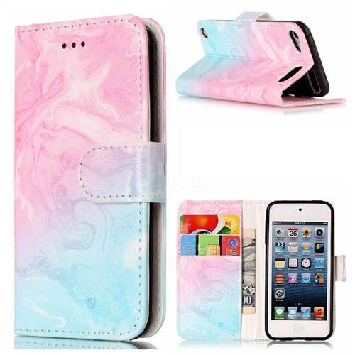 Pink Green Marble PU Leather Wallet Case for iPod Touch 5 6