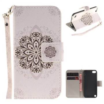 Datura Flowers Hand Strap Leather Wallet Case for iPod Touch 5 6